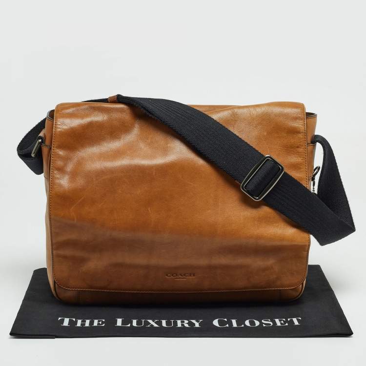 Pre Owned Coach Tan Leather Metropolitan Courier Messenger Bag
