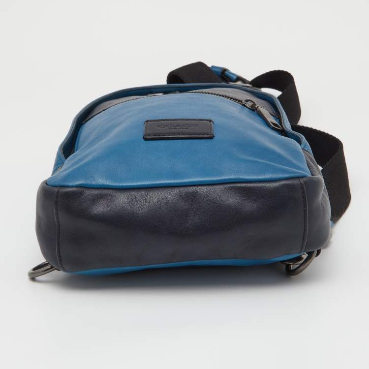 Pre Owned Coach Two Tone Blue Leather Sling Bag