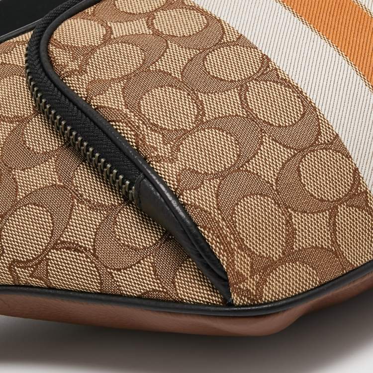 Pre Owned Coach Beige/Black Canvas and Leather Thompson Belt Bag