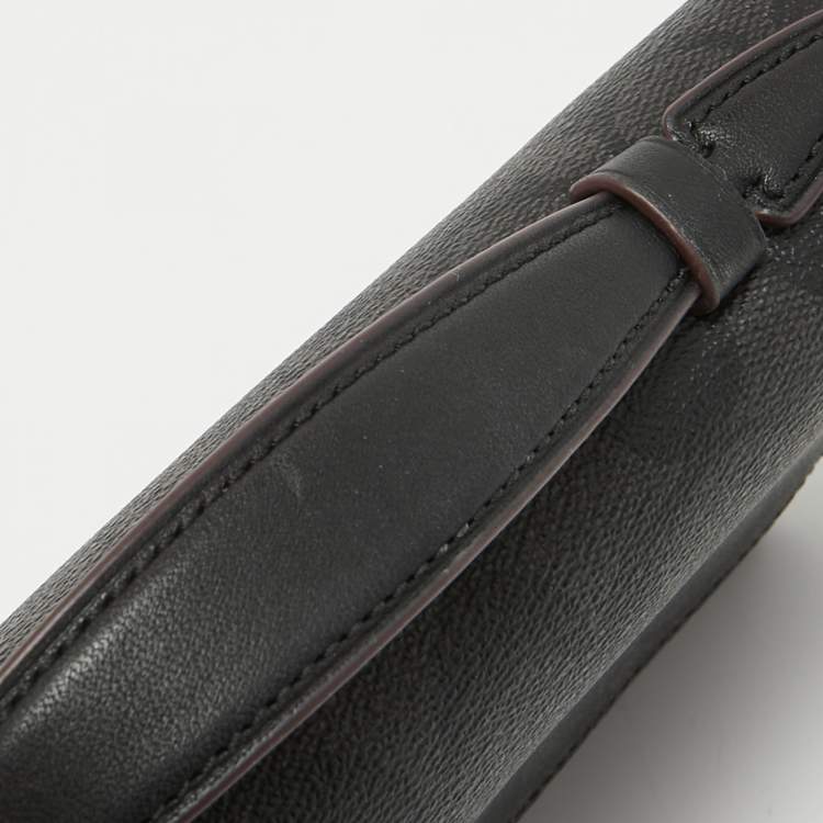 Pre Owned Coach Grey/Black Signature Canvas and Leather Zip Wristlet Pouch