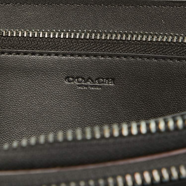 Pre Owned Coach Grey/Black Signature Canvas and Leather Zip Wristlet Pouch