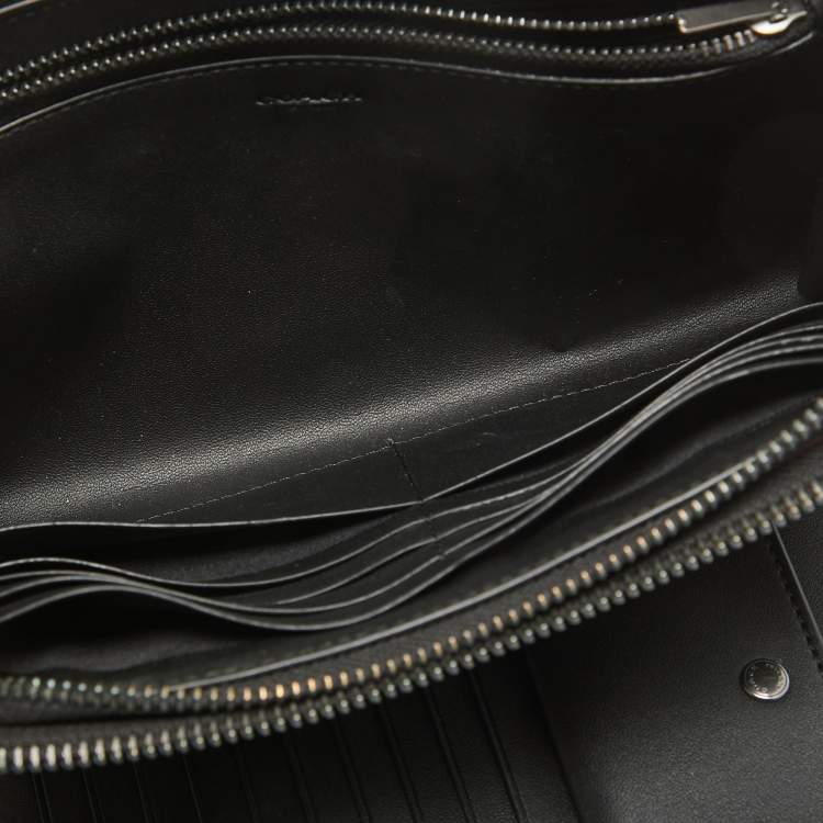 Pre Owned Coach Grey/Black Signature Canvas and Leather Zip Wristlet Pouch