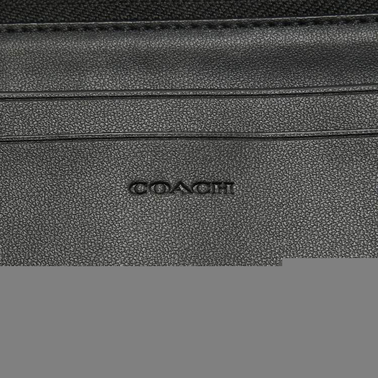 Pre Owned Coach Grey/Black Signature Canvas and Leather Zip Wristlet Pouch
