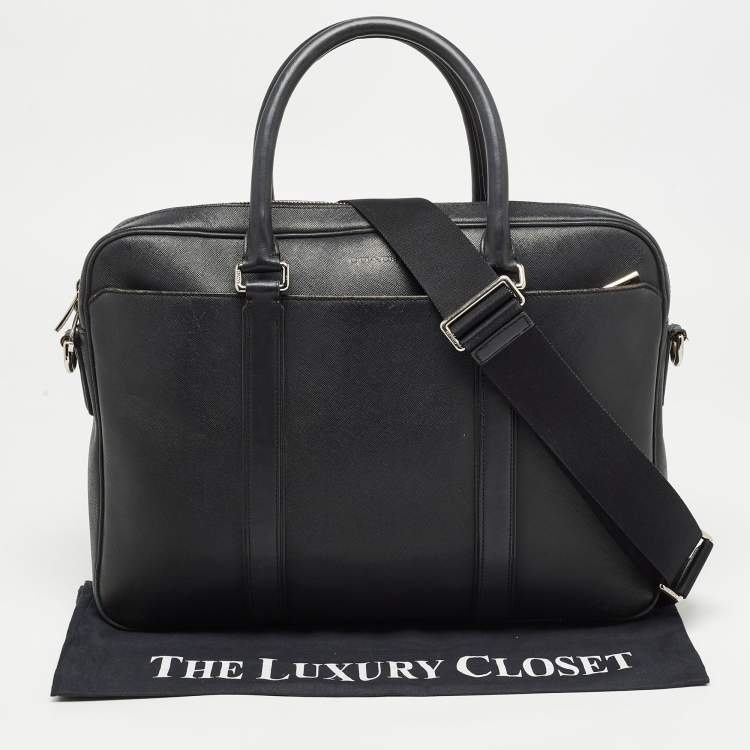 Pre Owned Coach Black Leather Metropolitan Briefcase/Laptop Bag