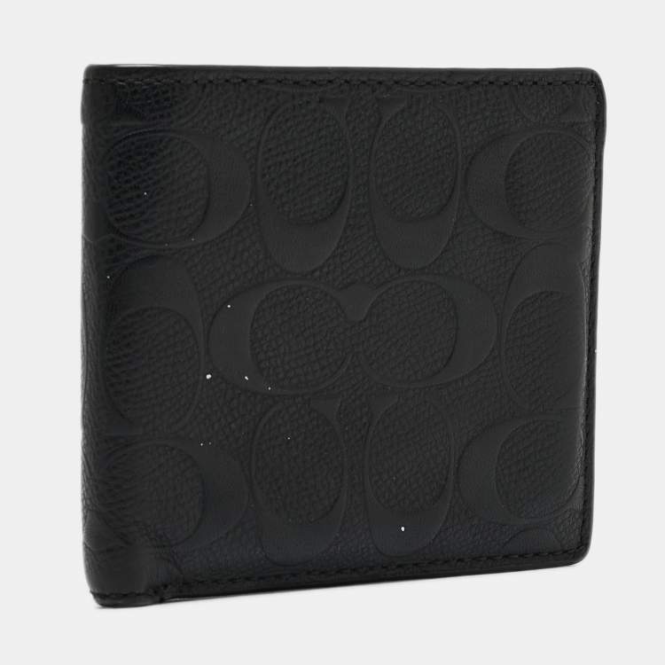 Pre Owned Coach Black Signature Embossed Leather Bifold Wallet