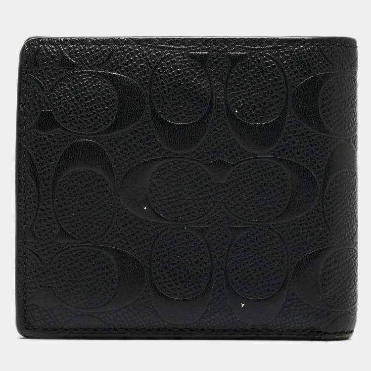 Pre Owned Coach Black Signature Embossed Leather Bifold Wallet