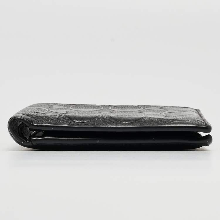 Pre Owned Coach Black Signature Embossed Leather Bifold Wallet