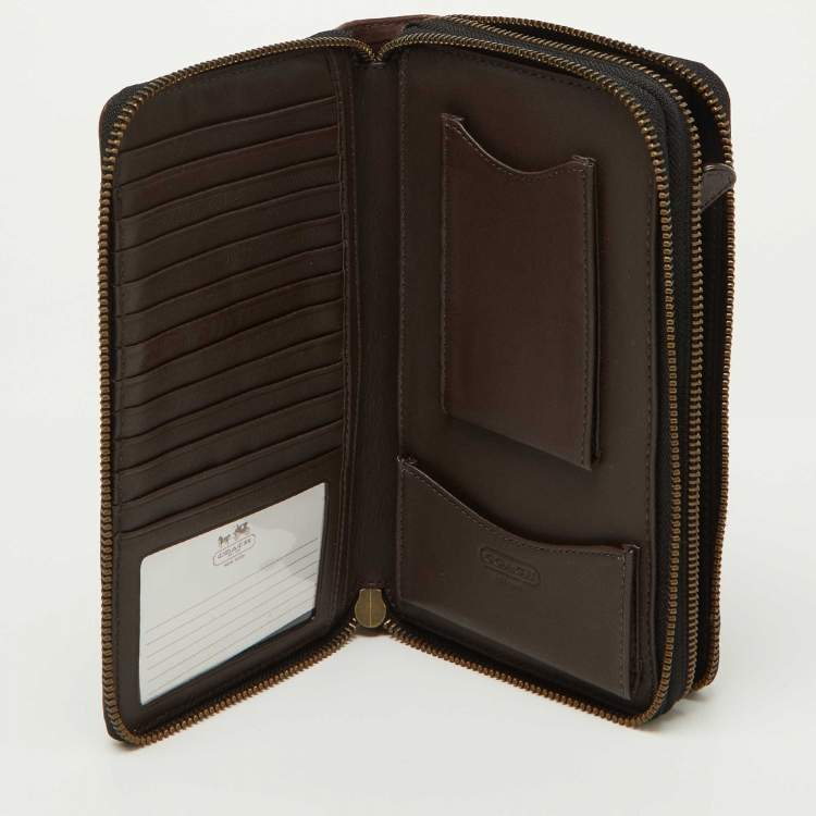 Pre Owned Coach Brown Leather Double Zip Travel Organizer 