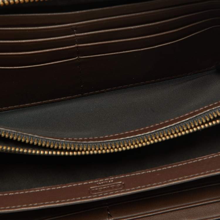 Pre Owned Coach Brown Leather Double Zip Travel Organizer 