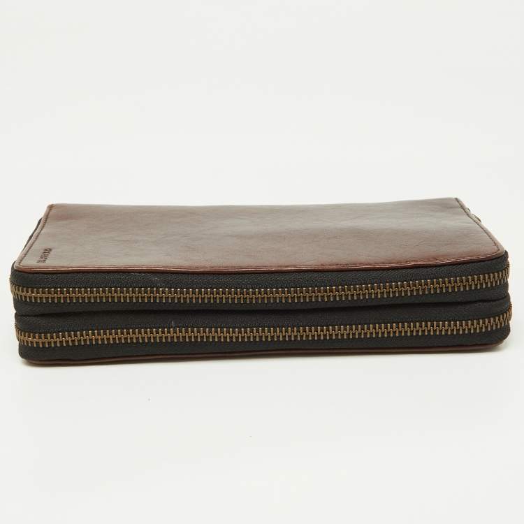 Pre Owned Coach Brown Leather Double Zip Travel Organizer 