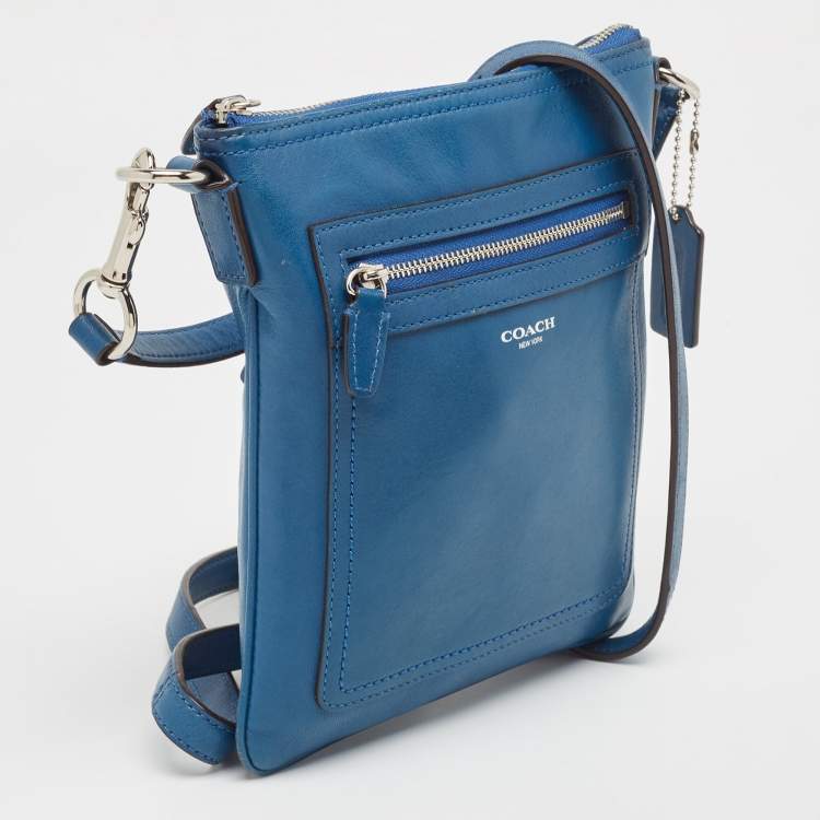 Pre Owned Coach Navy Blue Leather Front Pocket Slim Messenger Bag 