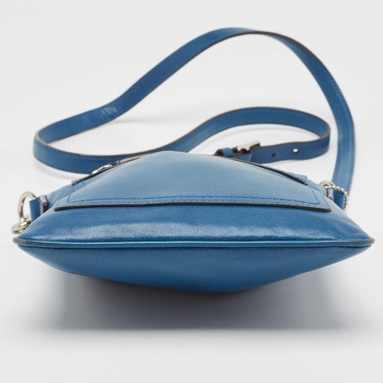 Pre Owned Coach Navy Blue Leather Front Pocket Slim Messenger Bag 