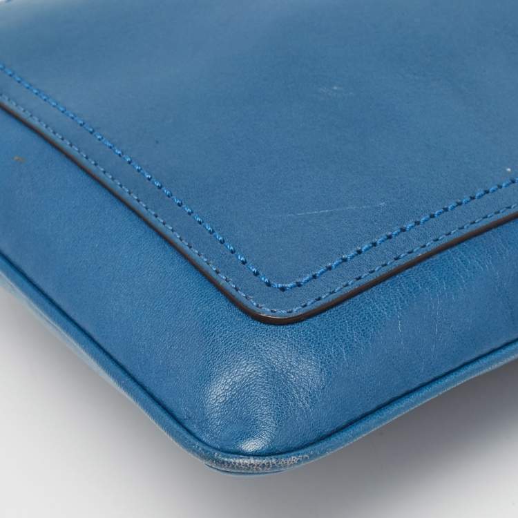 Pre Owned Coach Navy Blue Leather Front Pocket Slim Messenger Bag 