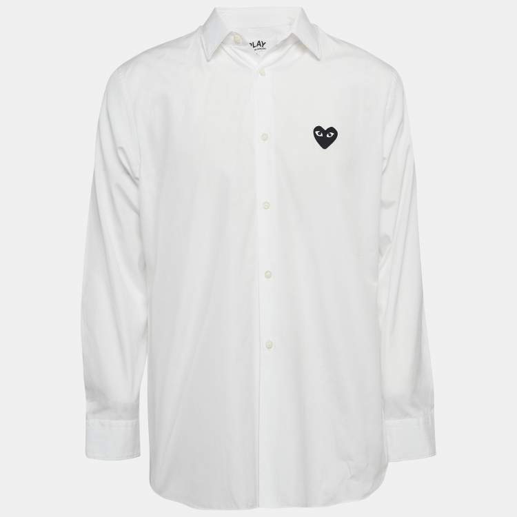 Pre Owned Comme des Garcons Play White Cotton Heart Applique Shirt L