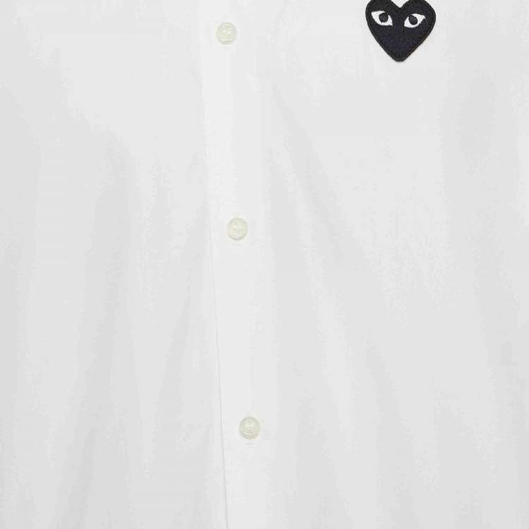 Pre Owned Comme des Garcons Play White Cotton Heart Applique Shirt L