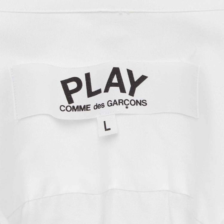 Pre Owned Comme des Garcons Play White Cotton Heart Applique Shirt L