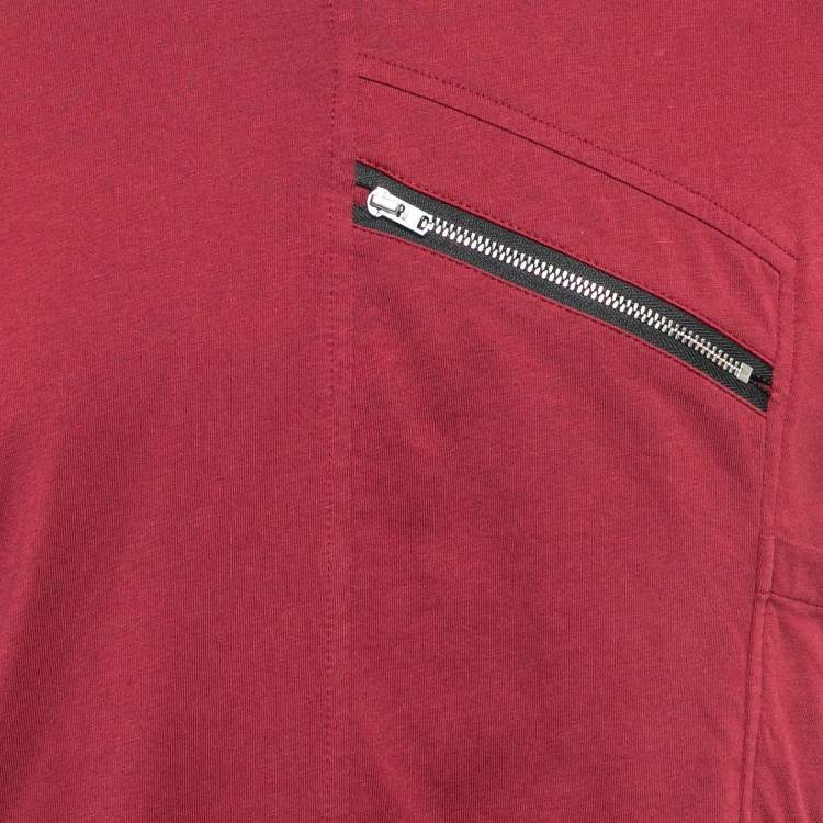 مملوكة مسبقًا Comme des Garcons Shirt Burgundy Cotton Zip Detail T-Shirt L
