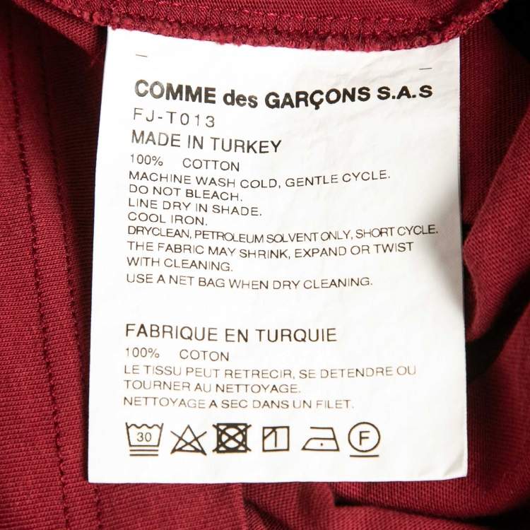 مملوكة مسبقًا Comme des Garcons Shirt Burgundy Cotton Zip Detail T-Shirt L