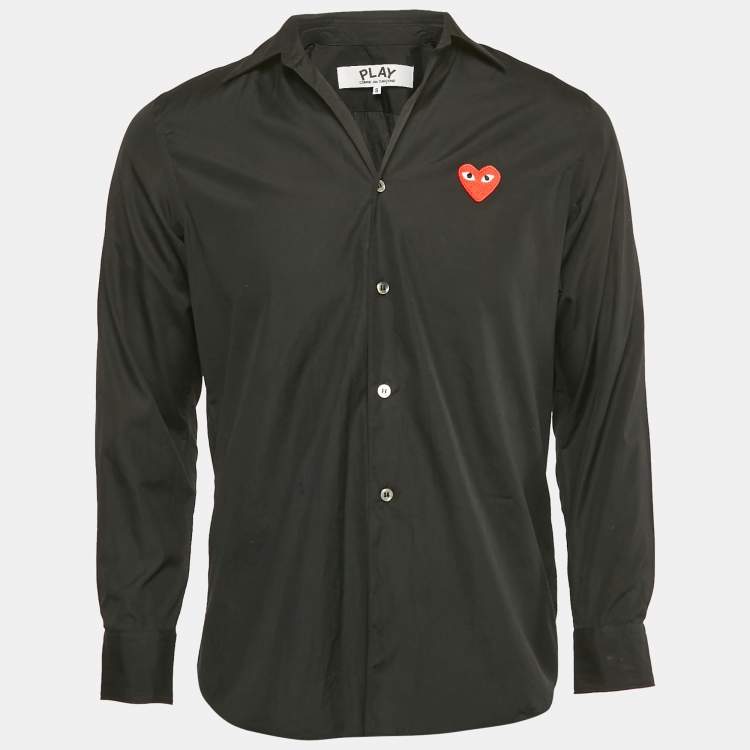 Pre Owned Comme des Garcons Black Cotton Heart Applique Detail Shirt S