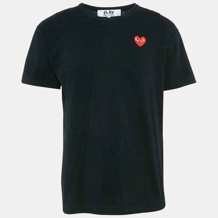 Pre Owned Comme des Garcons Play Black Heart Applique Cotton Jersey T-Shirt XL
