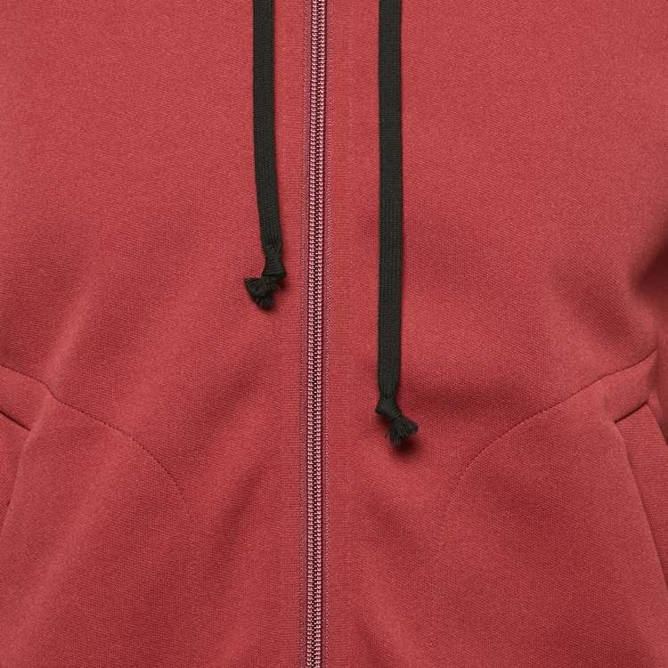 Pre Owned Comme des Garcons PLAY Dark Red Jersey Zip-Up Invader Hooded Sweatshirt S