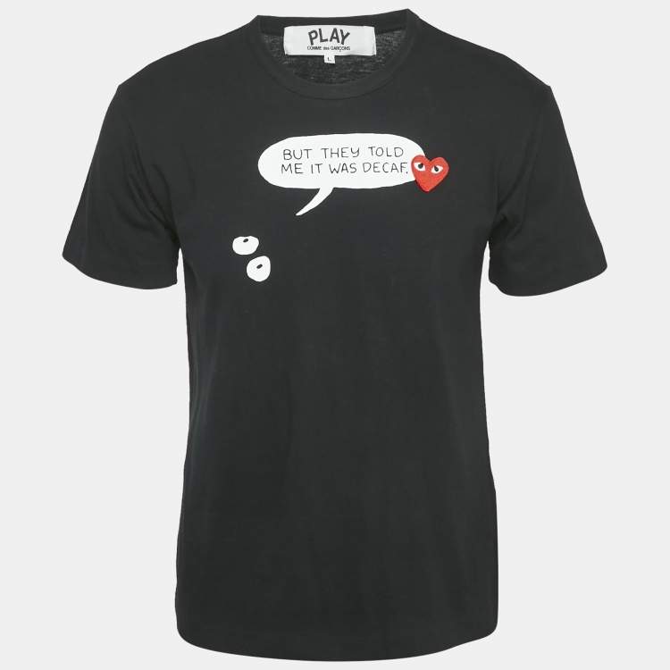 Pre Owned Comme des Garcons Black Printed Jersey T-Shirt L