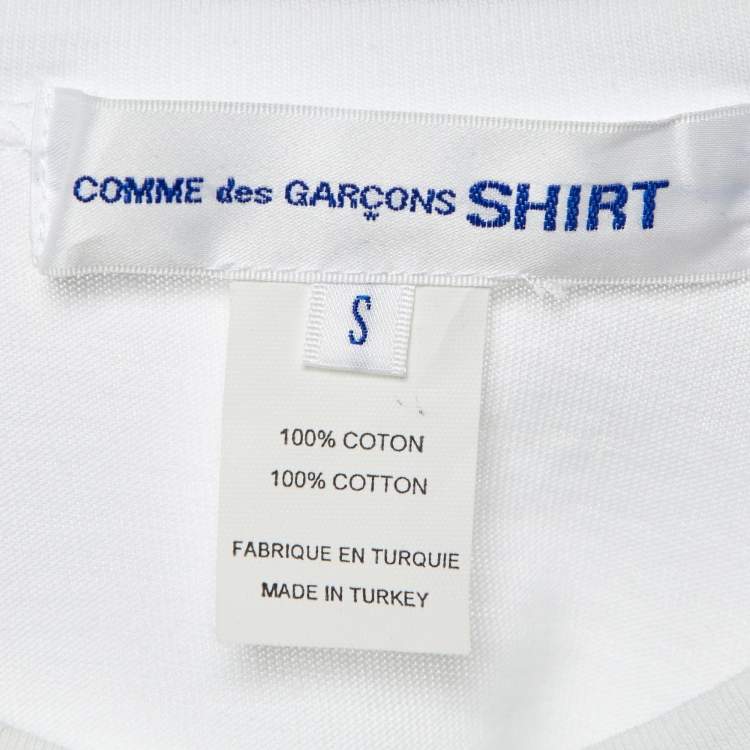 Pre Owned Comme des Garcons White Tiger Printed Cotton Knit Cutout Detail T-Shirt S