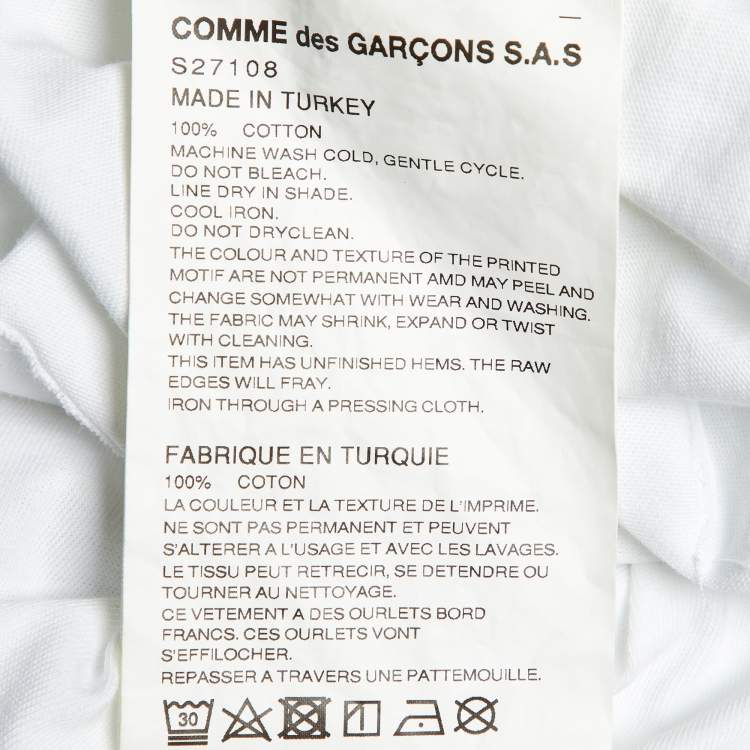 Pre Owned Comme des Garcons White Tiger Printed Cotton Knit Cutout Detail T-Shirt S