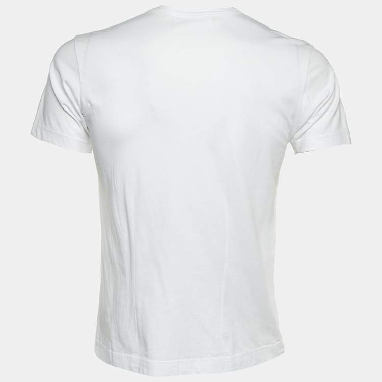 Pre Owned Comme des Garcons White Tiger Printed Cotton Knit Cutout Detail T-Shirt S