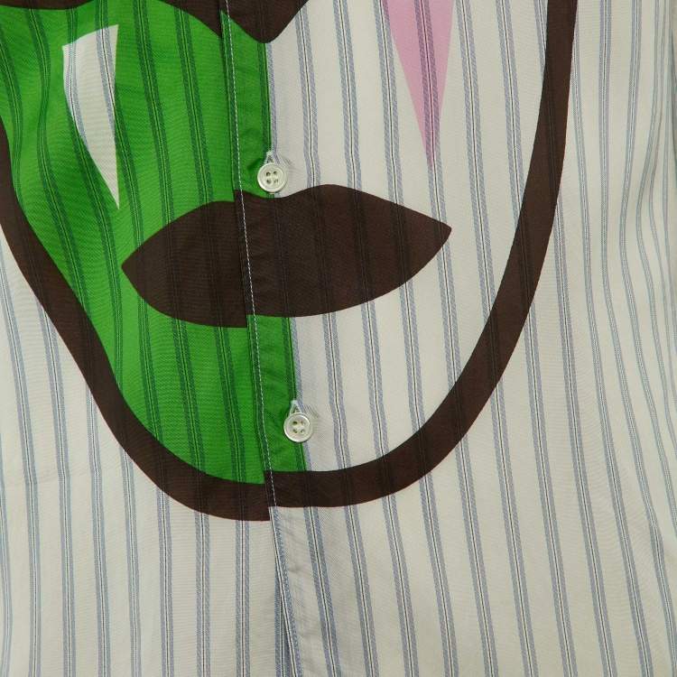 Pre Owned Comme des Garcons Shirt Light Blue Striped Cut-Out Mask Shirt XS