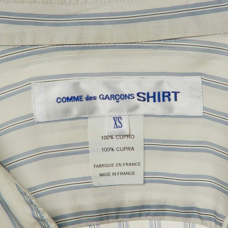 Pre Owned Comme des Garcons Shirt Light Blue Striped Cut-Out Mask Shirt XS