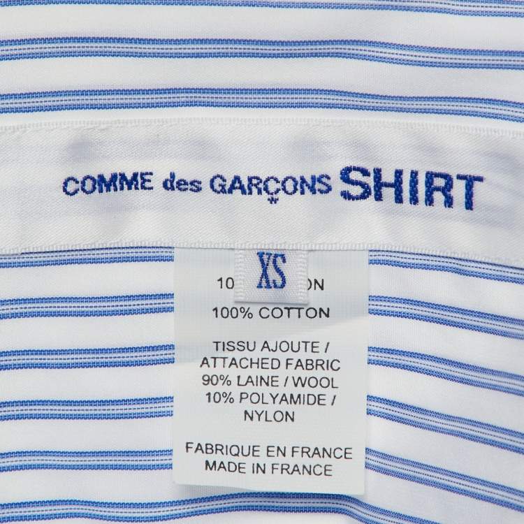 Pre Owned Comme des Garçons White & Blue Striped Contrast Sleeve Detail Shirt XS
