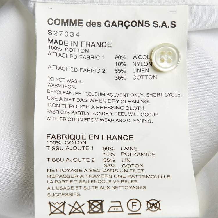 Pre Owned Comme des Garcons White Cotton Contrast Skull Detail Shirt XS