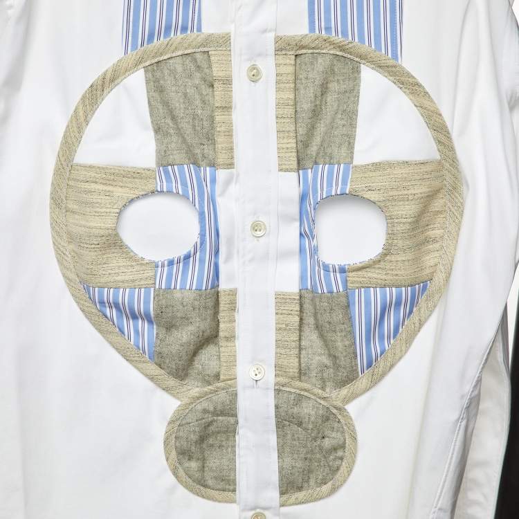 Pre Owned Comme des Garcons White Cotton Contrast Skull Detail Shirt XS