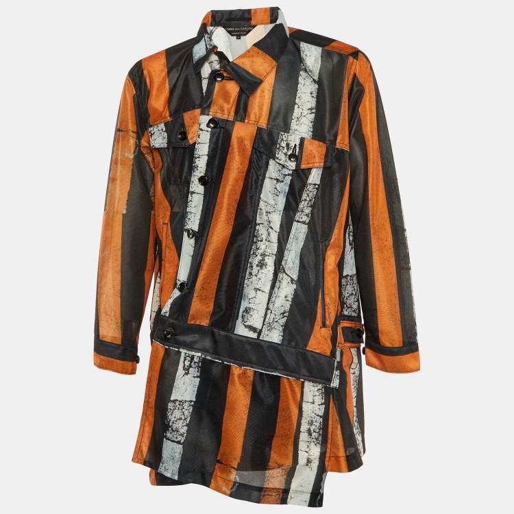 Pre Owned Comme des Garcons Homme Plus Multicolor Striped Mesh Long Jaacket M
