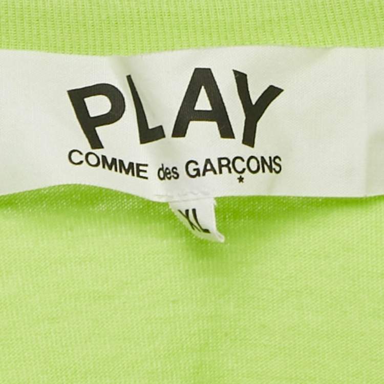 Pre Owned Comme des Garcons PLAY Green Heart Eyes Printed Cototn Knit T-Shirt XL