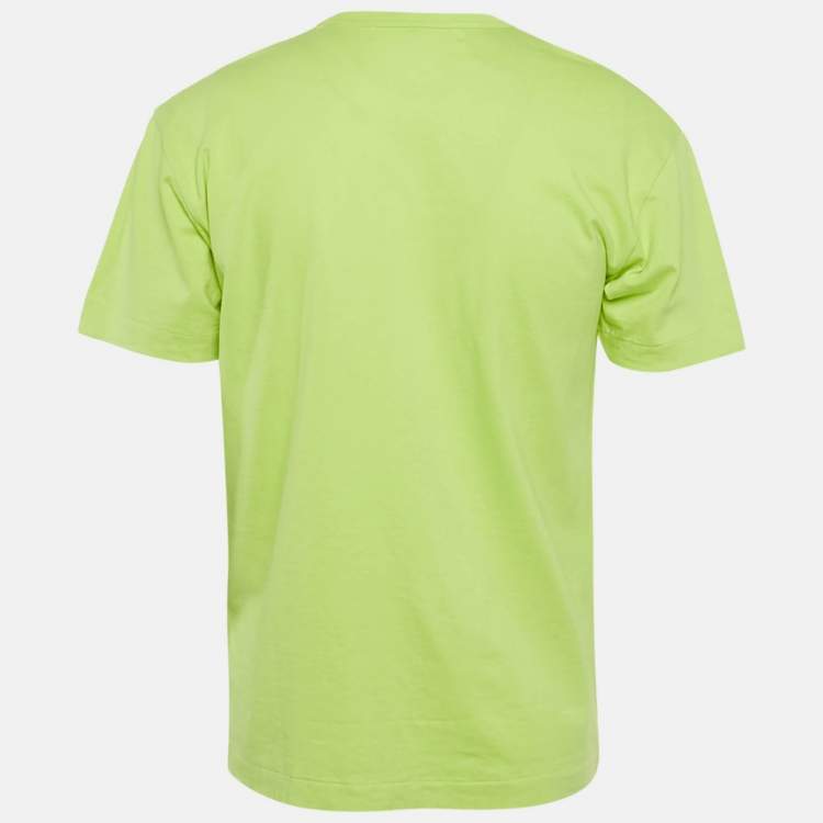 Pre Owned Comme des Garcons PLAY Green Heart Eyes Printed Cototn Knit T-Shirt XL