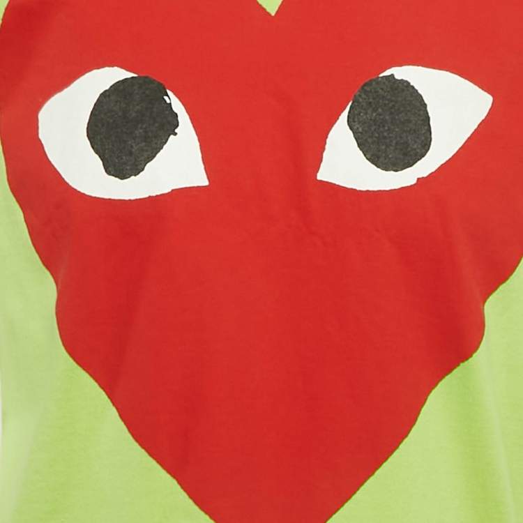 Pre Owned Comme des Garcons PLAY Green Heart Eyes Printed Cototn Knit T-Shirt XL