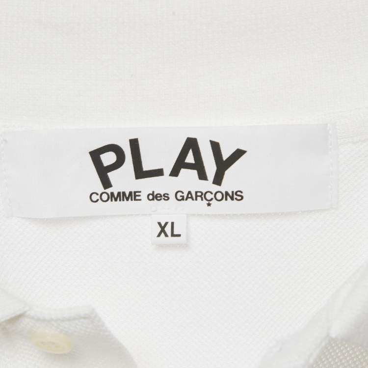 Pre Owned Comme des Garçons Play White Heart Pique Polo T-Shirt XL