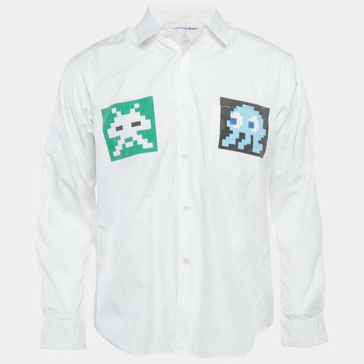 Pre Owned Comme des Garçons White Printed Cotton Oversized Shirt S