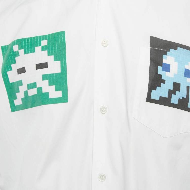 Pre Owned Comme des Garçons White Printed Cotton Oversized Shirt S