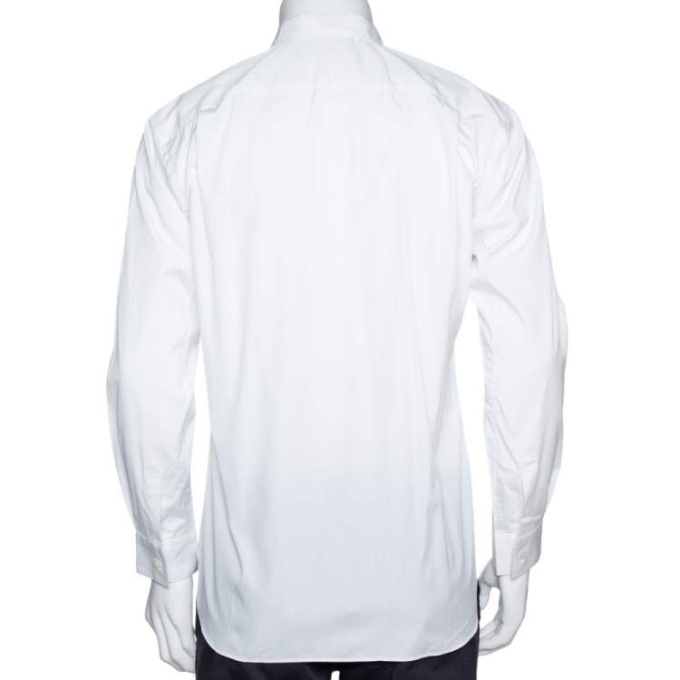Pre Owned Comme des Garcons White Cotton Face Motif Embroidered Shirt S