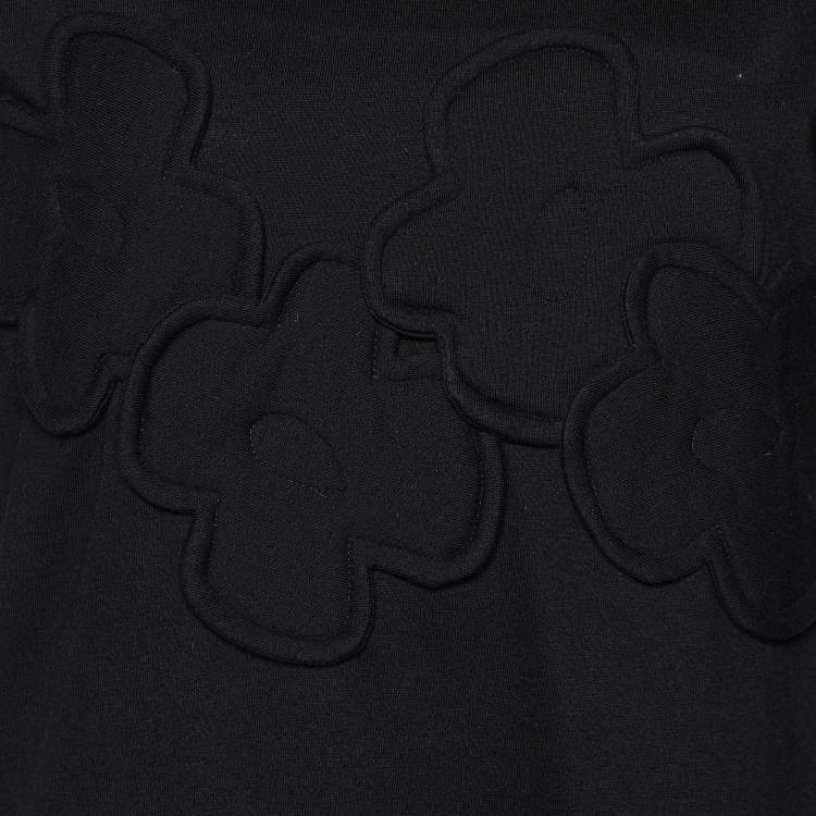 Pre Owned Comme des Garcons Black Floral Applique Cotton Knit T-Shirt M
