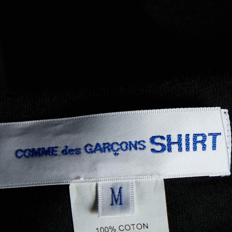 Pre Owned Comme des Garcons Black Floral Applique Cotton Knit T-Shirt M