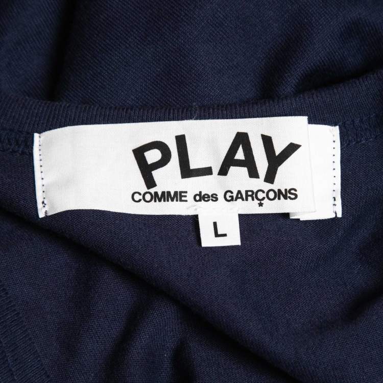 Pre Owned Comme des Garcons Play Navy Blue Heart Print Cotton Crew Neck T-Shirt L