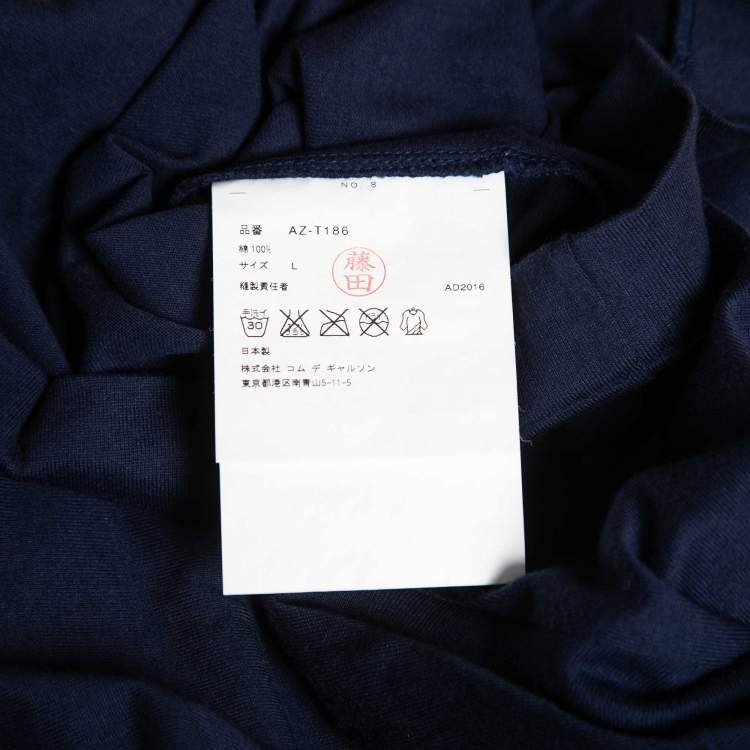 Pre Owned Comme des Garcons Play Navy Blue Heart Print Cotton Crew Neck T-Shirt L