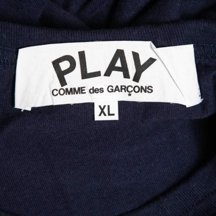 Pre Owned Comme des Garcons Play Navy Blue Heart Appliqued Cotton Crew Neck T-Shirt XL