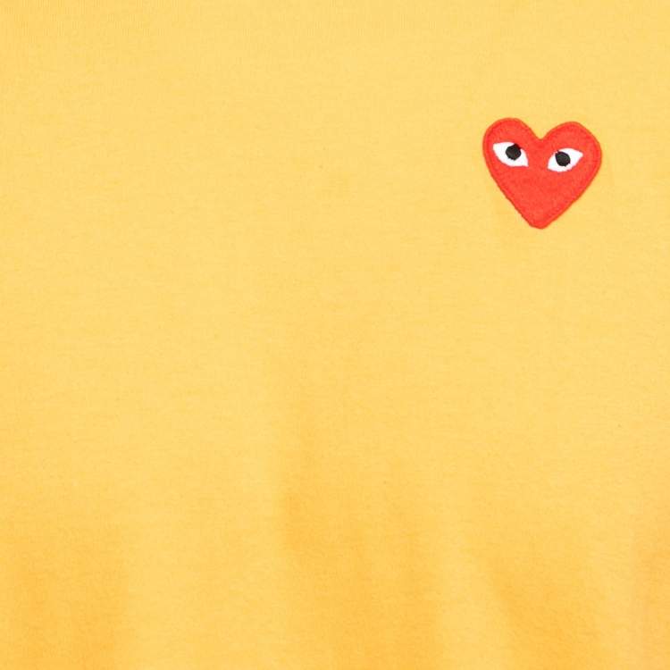 Pre Owned Comme des Garcons Play Yellow Heart Patch Cotton Crew Neck T-Shirt XL