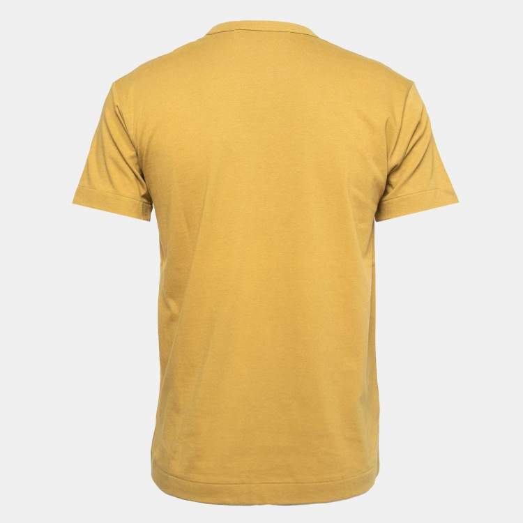 Pre Owned Comme des Garcons Play Ochre Heart Patch Cotton Crew Neck T-Shirt L