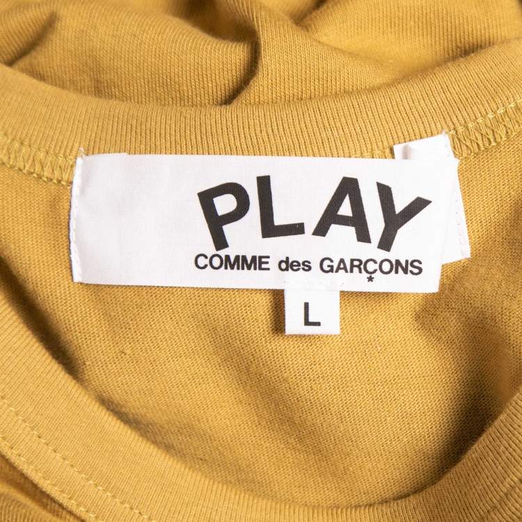 Pre Owned Comme des Garcons Play Ochre Heart Patch Cotton Crew Neck T-Shirt L